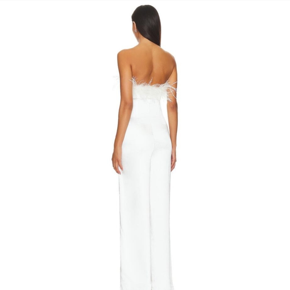 12. NWT LOVERS + FRIENDS MOIRA FEATHER TRIM STRAPLESS JUMPSUIT - Picture 2 of 7